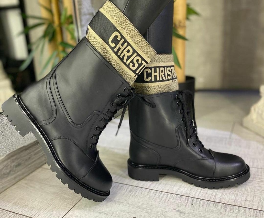 Кожаные черные ботинки Christian Dior