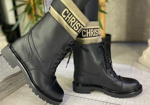 Кожаные черные ботинки Christian Dior