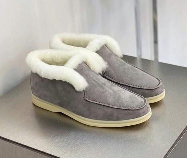 Зимние замшевые ботинки Loro Piana Open Walk серые с мехом