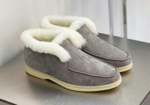 Зимние замшевые ботинки Loro Piana Open Walk серые с мехом