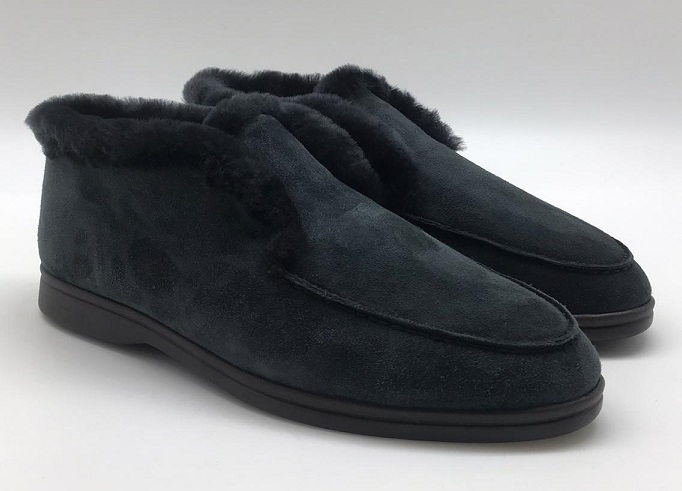 Зимние замшевые ботинки Loro Piana Open Walk черные с мехом