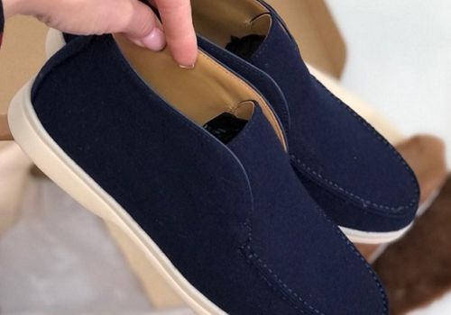 Женские синие ботинки Loro Piana текстиль