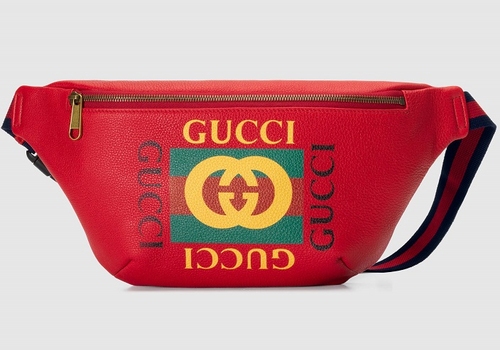 Сумка на пояс Gucci красная с принтом