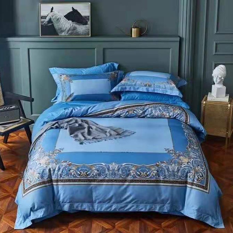 Постельное белье в стиле Hermes сатин люкс голубое