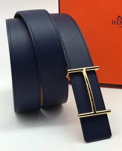 Ремень Hermes кожаный темно-синий