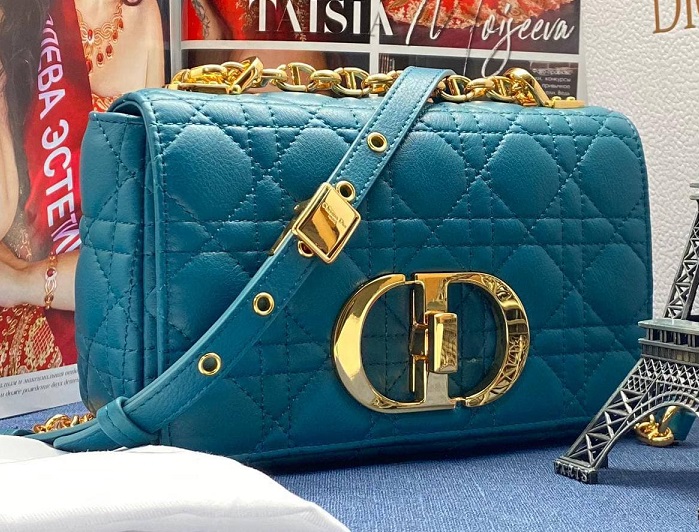 Женская сумка Christian Dior Caro Mini голубая