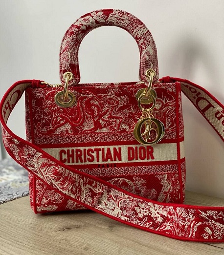 Сумка Christian Dior Lady текстиль красная