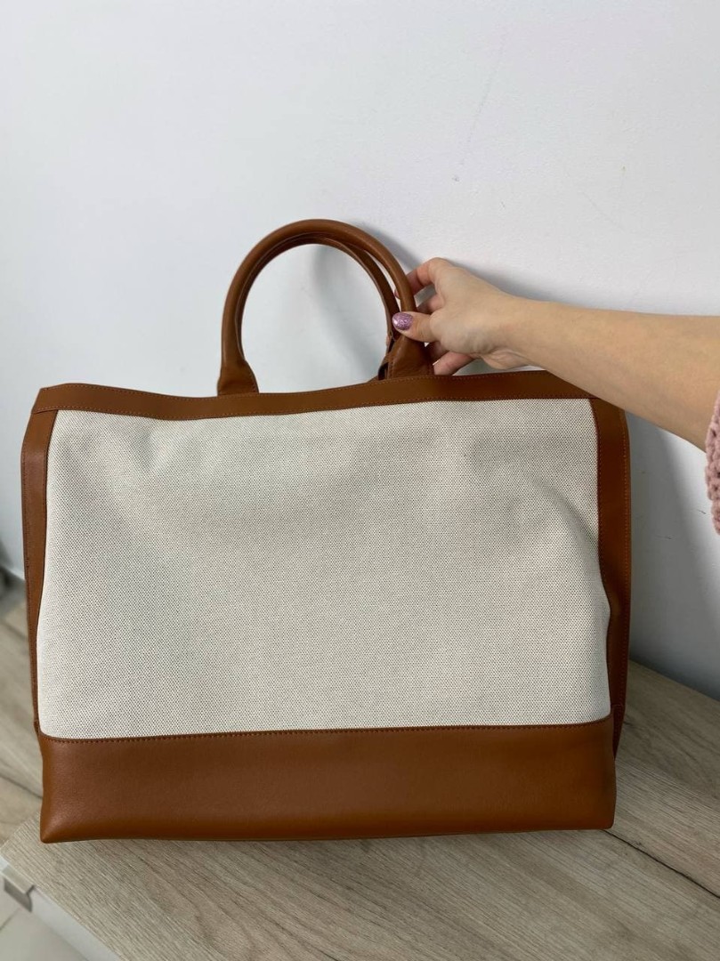 Женская сумка-тоут Saint Laurent коричневая с белым