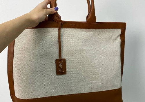 Женская сумка-тоут Saint Laurent коричневая с белым