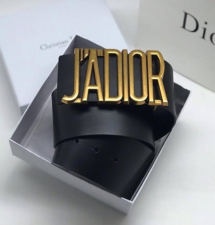 Женский кожаный чёрный ремень с логотипом Dior на пряжке
