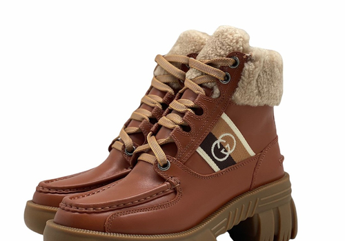Кожаные зимние ботинки Gucci коричневые