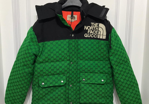 Женский пуховик Gucci North Face зеленый