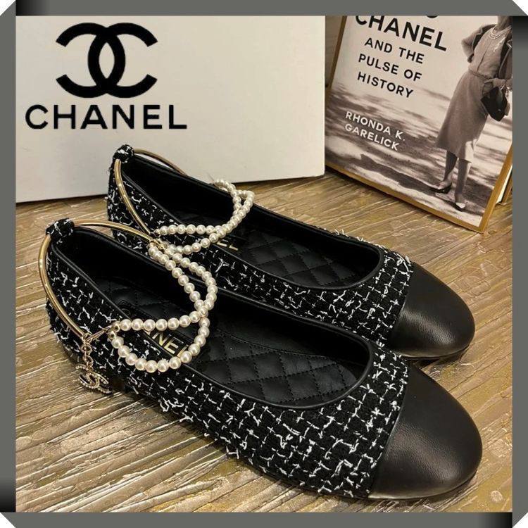 Черные балетки из твида Chanel