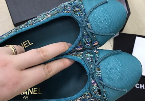 Балетки Chanel твид голубые