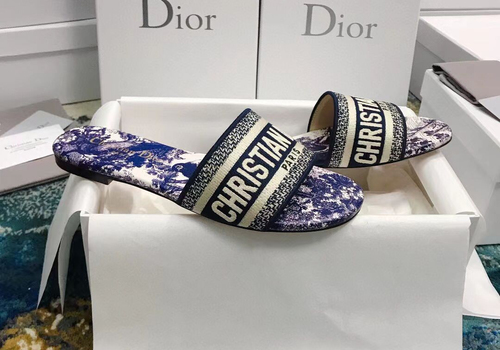 Женские шлепки Christian Dior текстиль синие