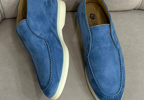 Замшевые женские ботинки Loro Piana голубые