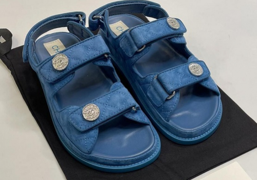 Женские замшевые сандалии Chanel синие