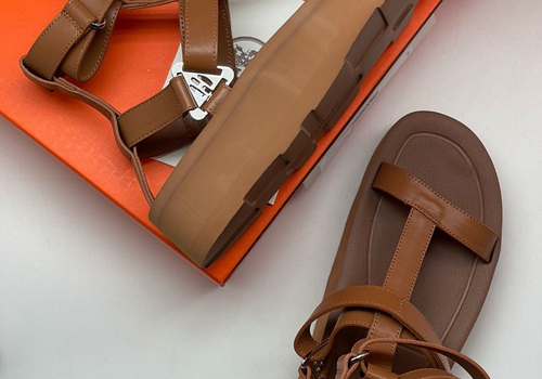 Коричневые кожаные сандалии Hermes Santorini