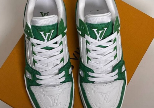 Кожаные кроссовки Louis Vuitton Trainer белые с зеленым