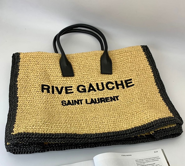 Женская пляжная сумка Saint Laurent бежевая с черным