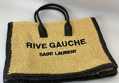Женская пляжная сумка Saint Laurent бежевая с черным