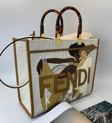 Женская сумка Fendi Sunshine белая с принтом