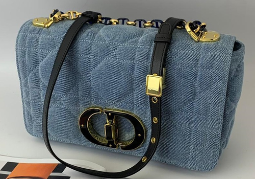 Женская сумка из текстиля Christian Dior Caro 25 см голубая