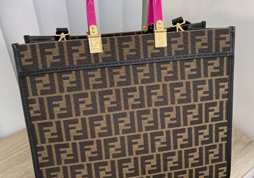 Женская сумка Fendi Sunshine Versace коричневая с принтом