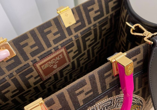 Женская сумка Fendi Sunshine Versace коричневая с принтом