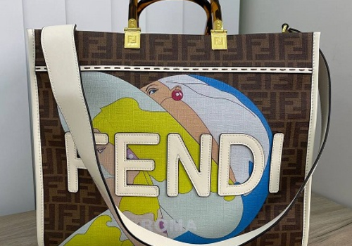 Женская сумка Fendi Sunshine коричневая с принтом