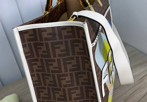 Женская сумка Fendi Sunshine коричневая с принтом