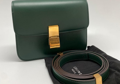 Женская кожаная сумка Celine Classic Mini зеленая