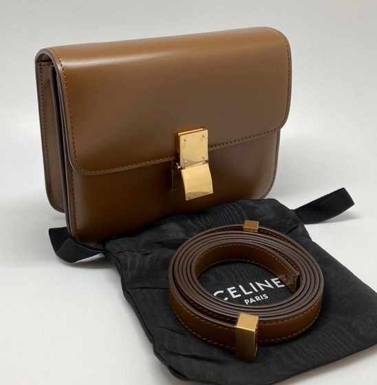 Женская кожаная сумка Celine Classic Mini коричневая