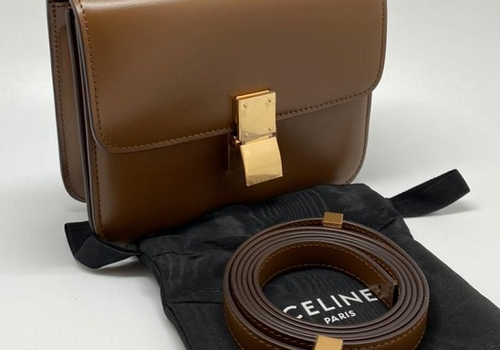 Женская кожаная сумка Celine Classic Mini коричневая