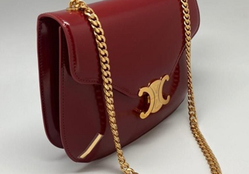 Женская кожаная сумка Celine Triomphe Chain Besace бордовая