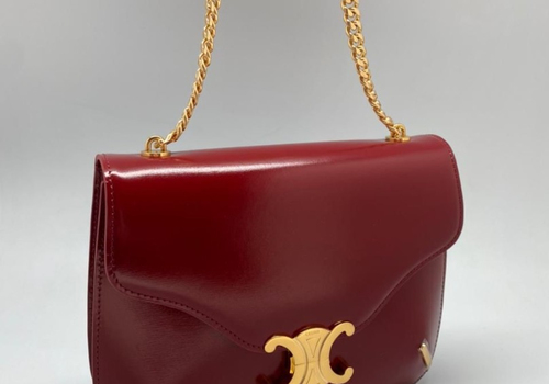 Женская кожаная сумка Celine Triomphe Chain Besace бордовая