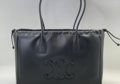 Женская черная кожаная сумка Celine Cabas Drawstring Cuir Triomphe