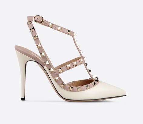 Женские летние кожаные туфли Valentino Garavani Rockstud белые с ремешком на щиколотке