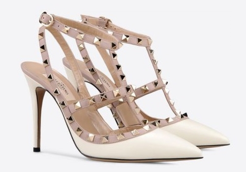 Женские летние кожаные туфли Valentino Garavani Rockstud белые с ремешком на щиколотке