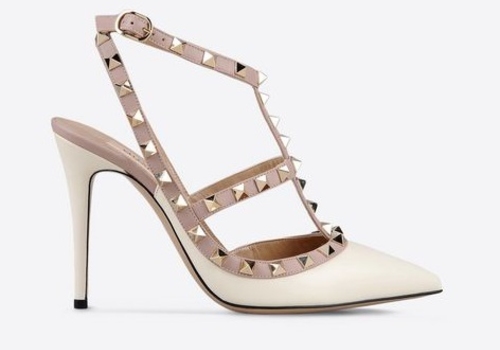 Женские летние кожаные туфли Valentino Garavani Rockstud белые с ремешком на щиколотке