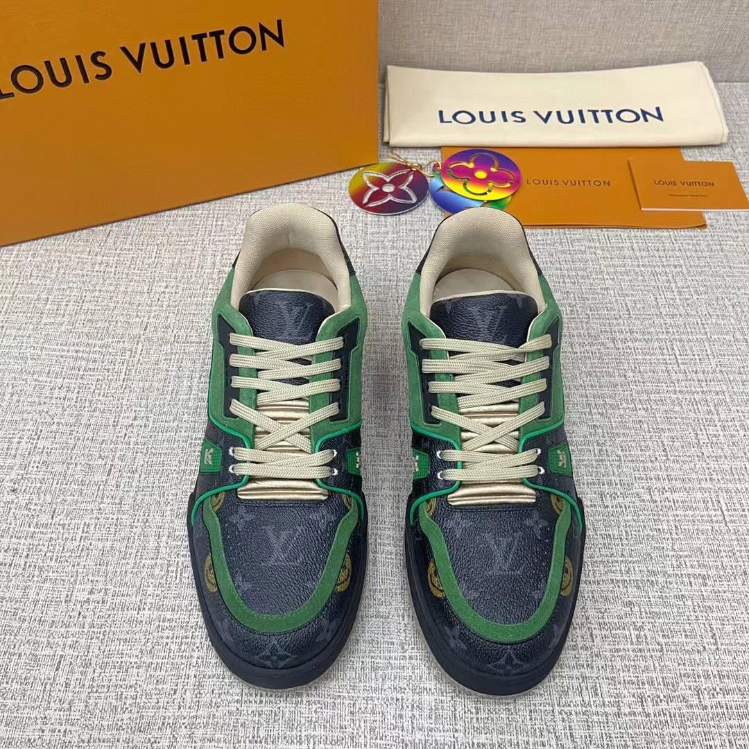 Мужские кроссовки Louis Vuitton Trainer серые с зеленым
