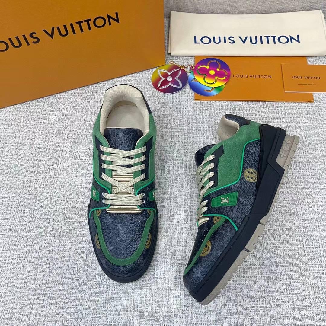 Мужские кроссовки Louis Vuitton Trainer серые с зеленым