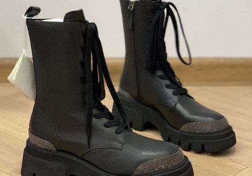 Женские кожаные ботинки Brunello Cucinelli черные