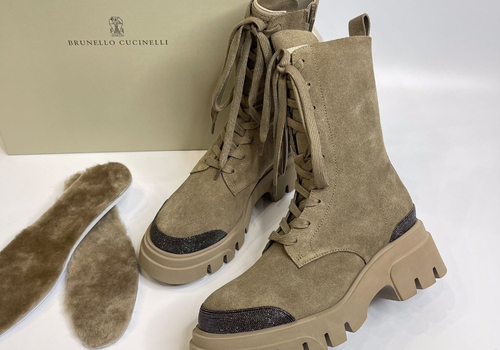 Женские замшевые ботинки Brunello Cucinelli бежевые
