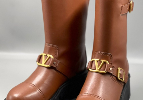 Кожаные коричневые ботинки Valentino Garavani