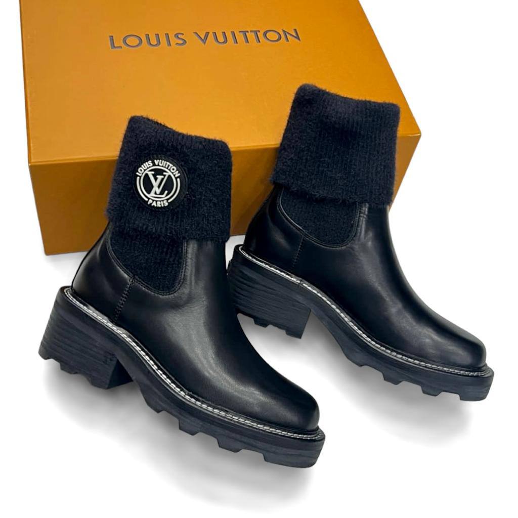 Женские кожаные черные ботинки Louis Vuitton