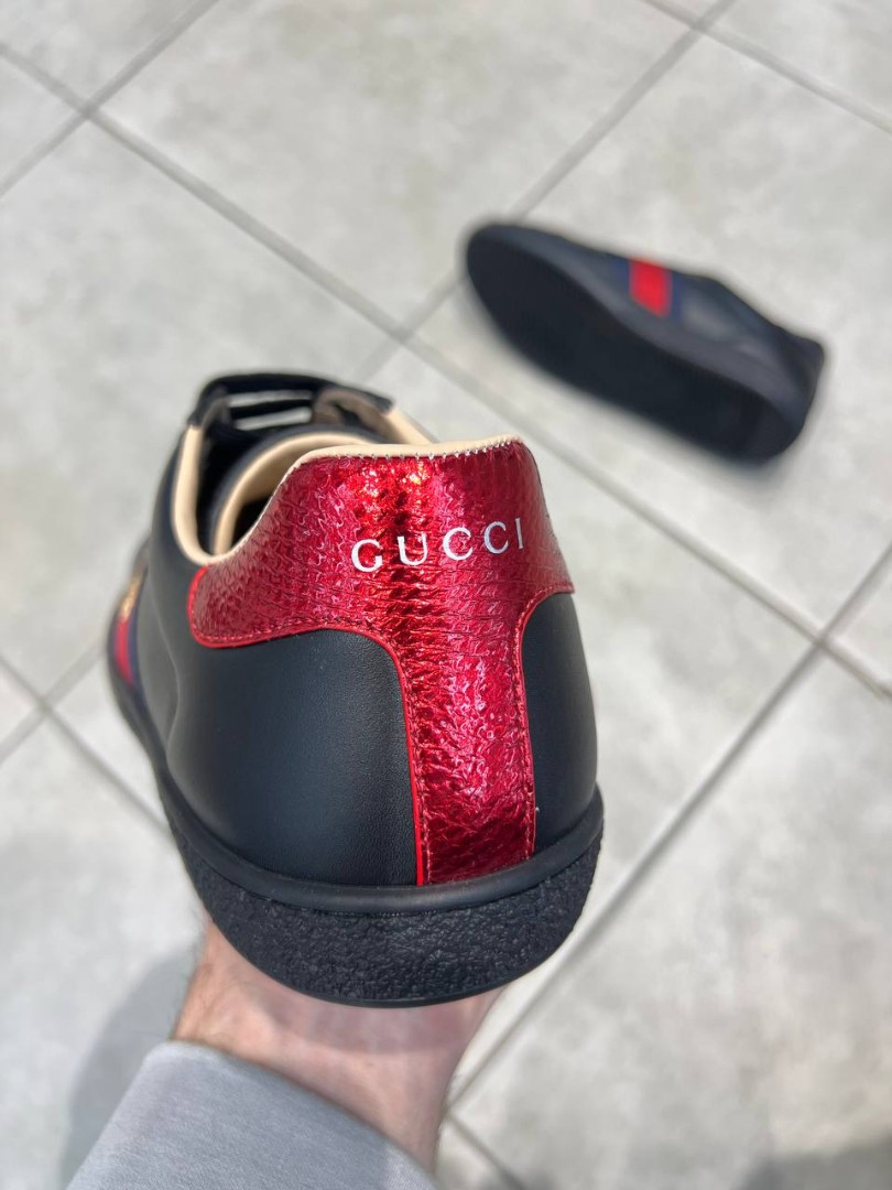 Мужские черные кожаные кроссовки Gucci Ace