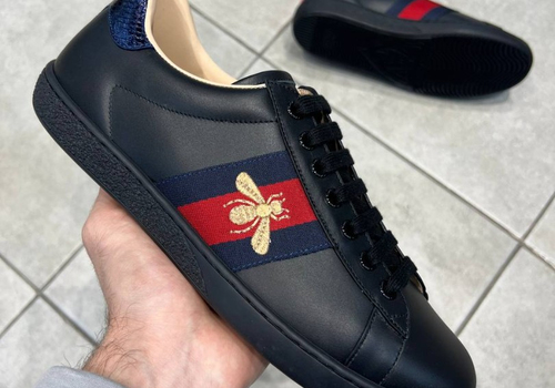 Мужские черные кожаные кроссовки Gucci Ace