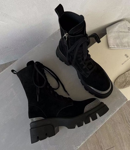 Женские черные замшевые ботинки Brunello Cucinelli
