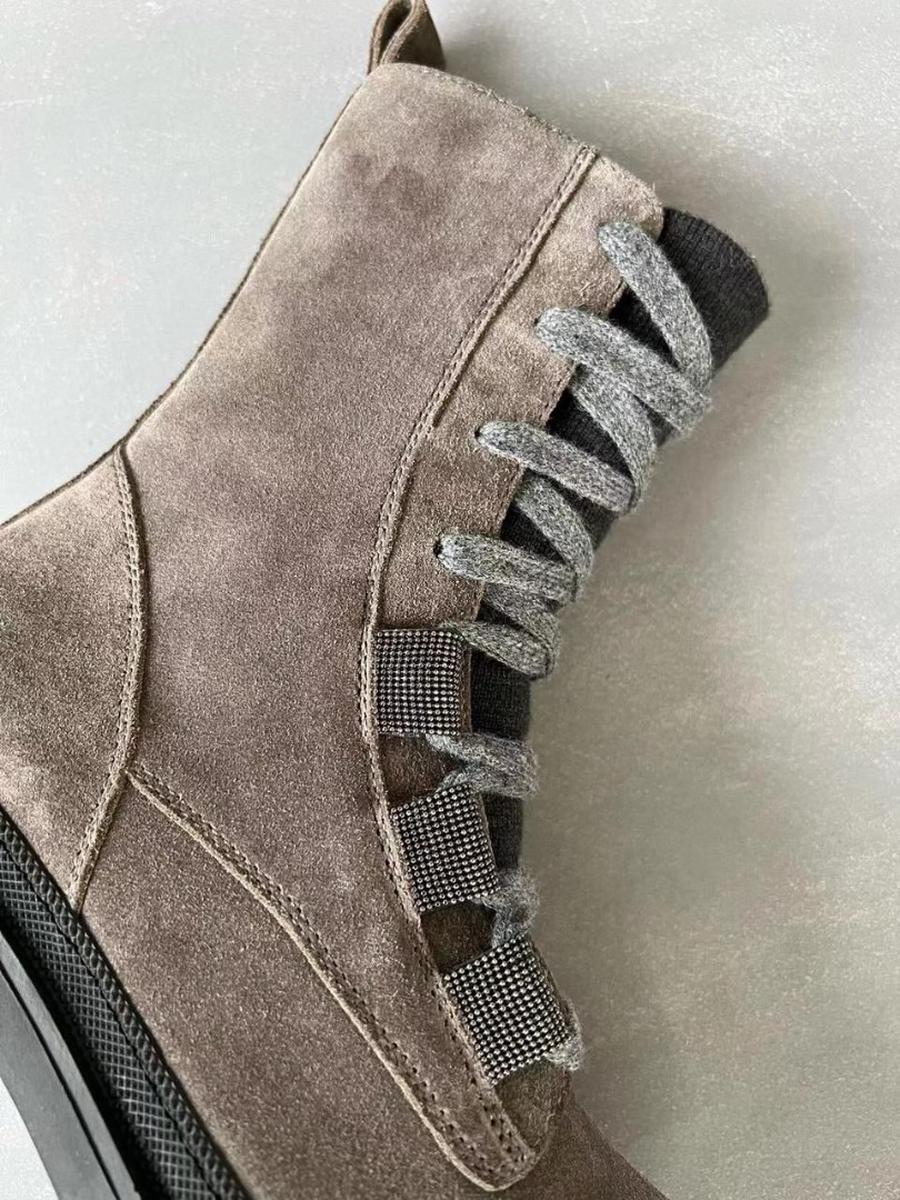 Женские серые замшевые ботинки Brunello Cucinelli